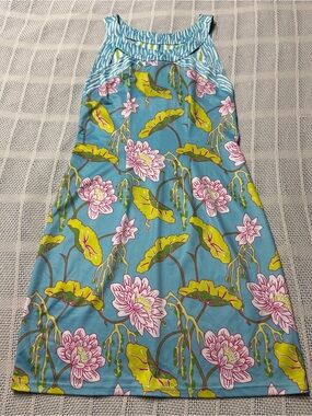 Gretchen Scott Blue Floral Halter Dress with Pink & Lime Lotus Print